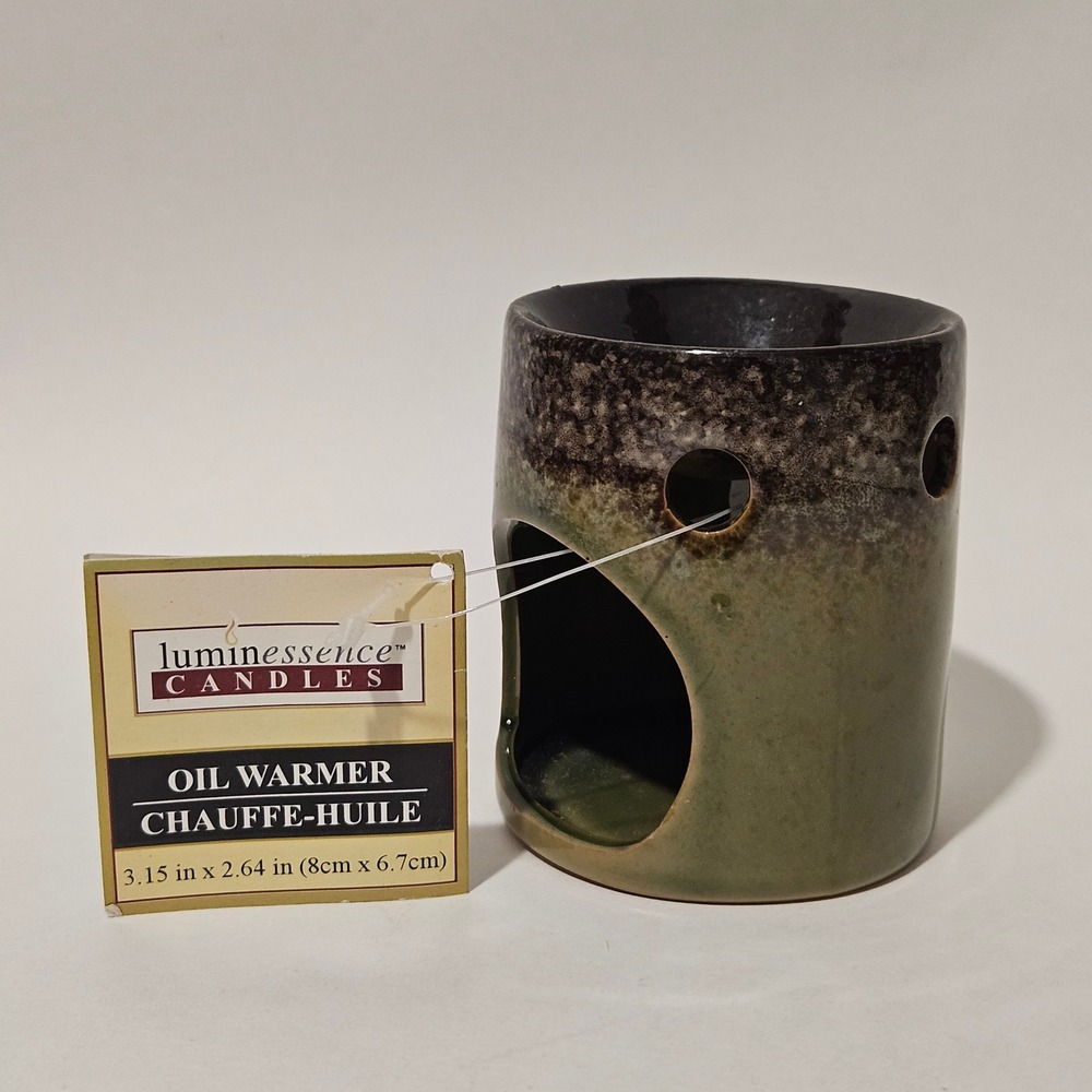 Luminessence Ceramic Oil Warmer Green Brown Reactive Glaze Tea Light Diffuser